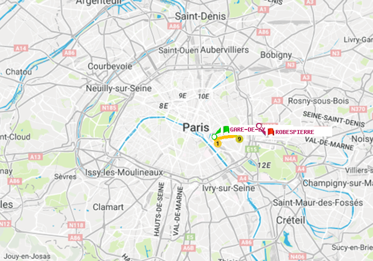 plan itinéraire ratp de Gare de Lyon à Robespierre
