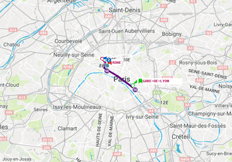 plan itinéraire ratp de Gare de Lyon à Rome