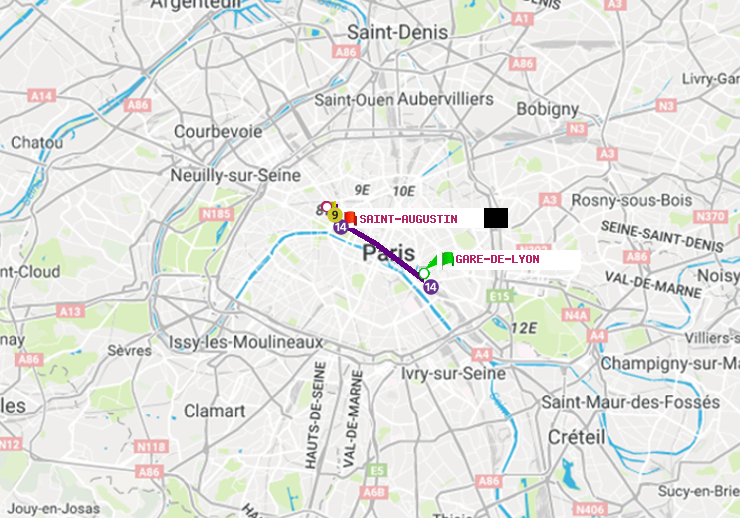 plan itinéraire ratp de Gare de Lyon à Saint-Augustin