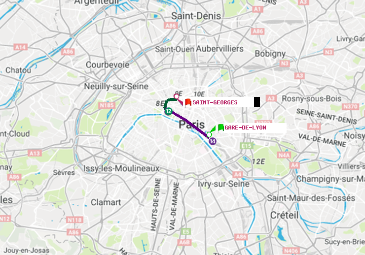 plan itinéraire ratp de Gare de Lyon à Saint-Georges
