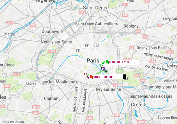 plan itinéraire ratp de Gare de Lyon à Saint-Jacques