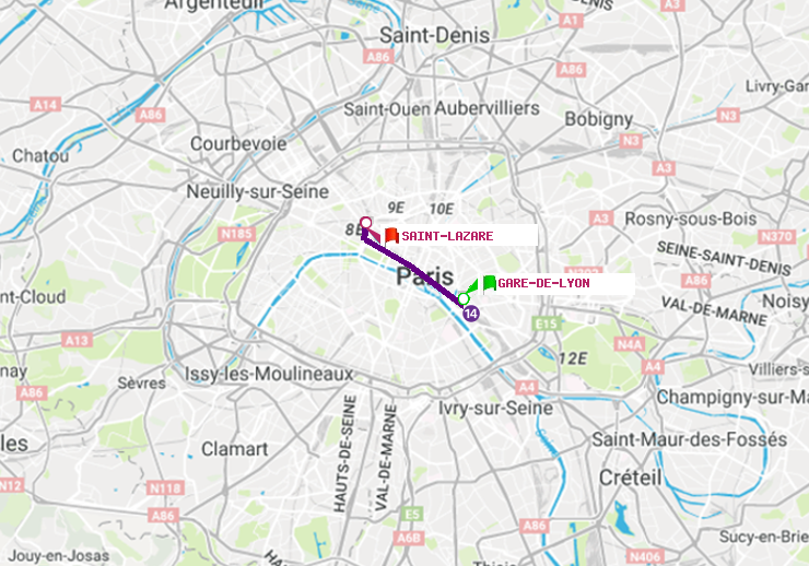 plan itinéraire ratp de Gare de Lyon à Saint-Lazare