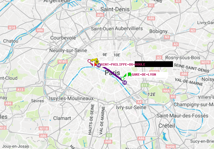 plan itinéraire ratp de Gare de Lyon à Saint-Philippe du Roule