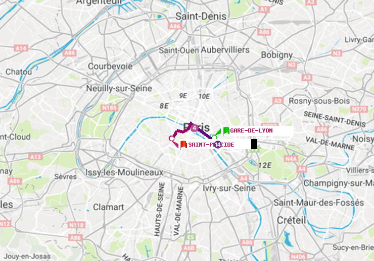 plan itinéraire ratp de Gare de Lyon à Saint-Placide
