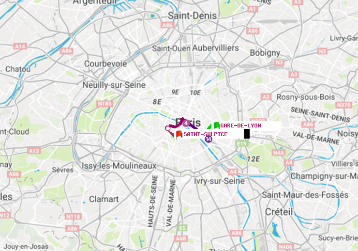 plan itinéraire ratp de Gare de Lyon à Saint-Sulpice