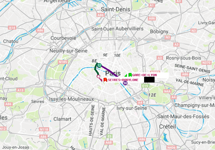 plan itinéraire ratp de Gare de Lyon à Sèvres-Babylone