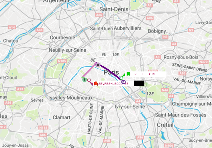 plan itinéraire ratp de Gare de Lyon à Sèvres-Lecourbe