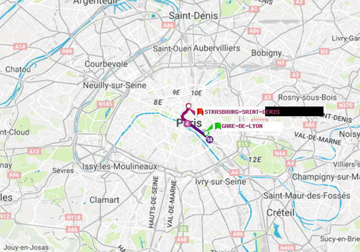 plan itinéraire ratp de Gare de Lyon à Strasbourg-Saint-Denis