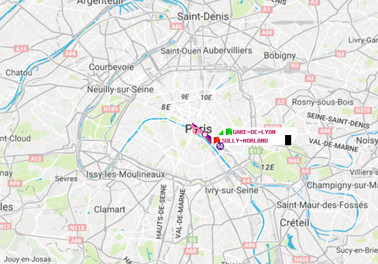plan itinéraire ratp de Gare de Lyon à Sully-Morland