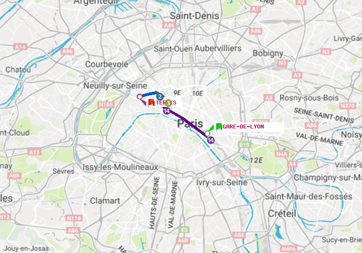 plan itinéraire ratp de Gare de Lyon à Ternes