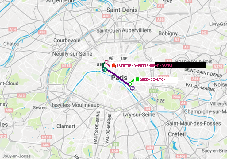plan itinéraire ratp de Gare de Lyon à Trinité-d