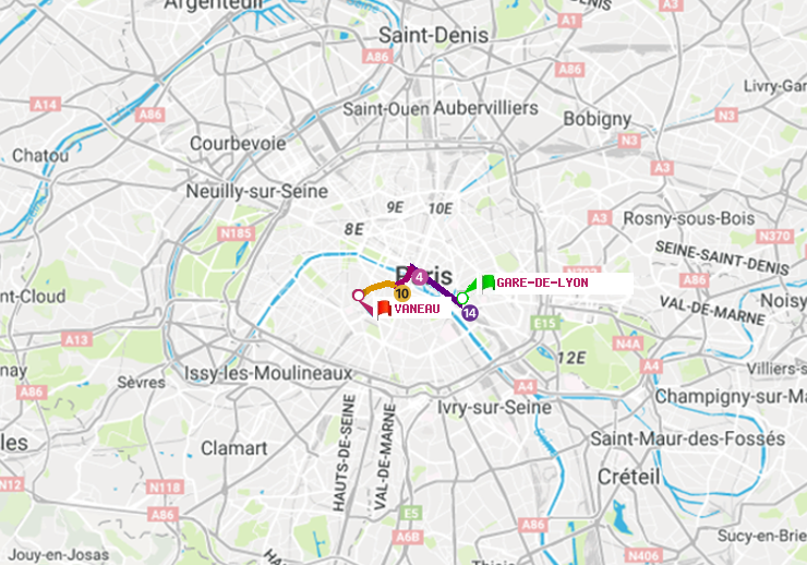 plan itinéraire ratp de Gare de Lyon à Vaneau