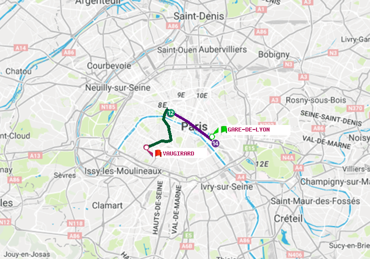 plan itinéraire ratp de Gare de Lyon à Vaugirard (Adolphe Chérioux)