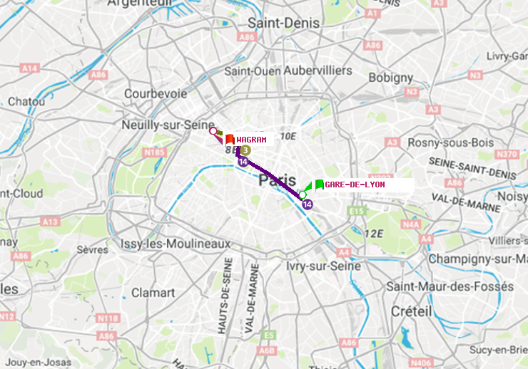 plan itinéraire ratp de Gare de Lyon à Wagram