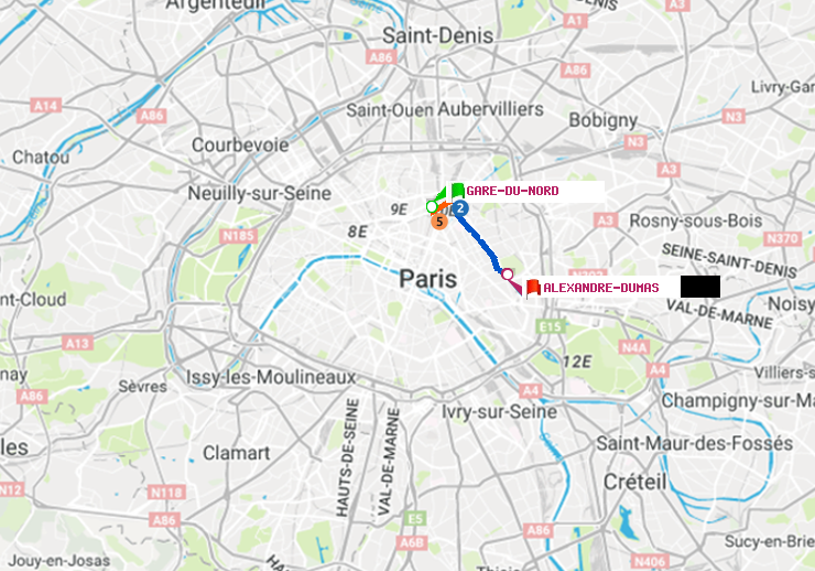 plan itinéraire ratp de Gare du Nord à Alexandre-Dumas
