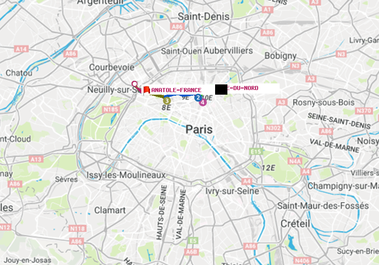 plan itinéraire ratp de Gare du Nord à Anatole-France