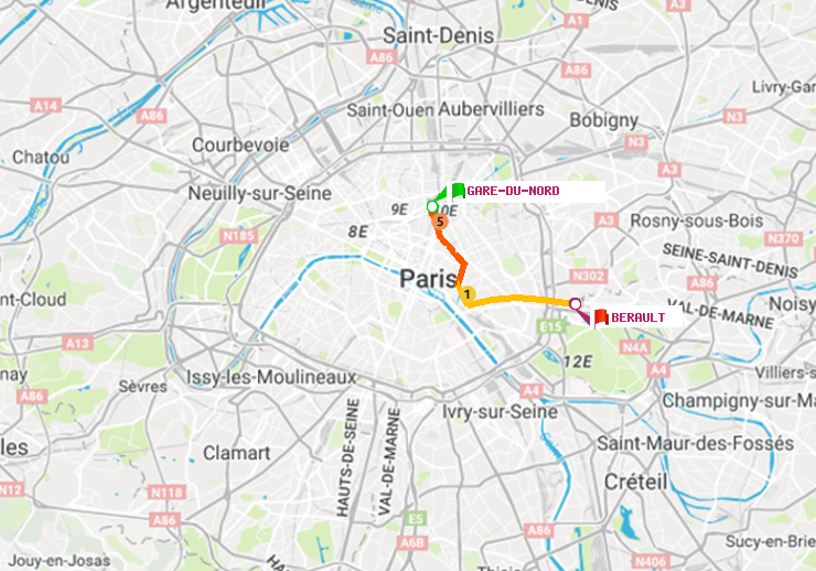 plan itinéraire ratp de Gare du Nord à Bérault