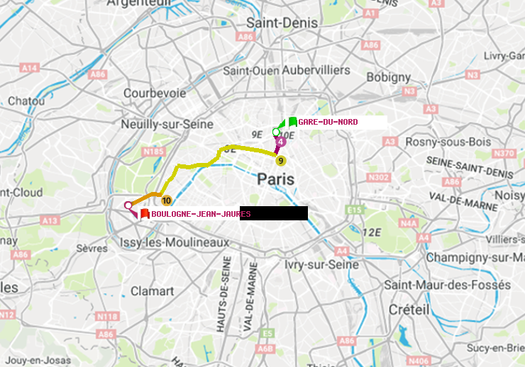 plan itinéraire ratp de Gare du Nord à Boulogne-Jean-Jaurès