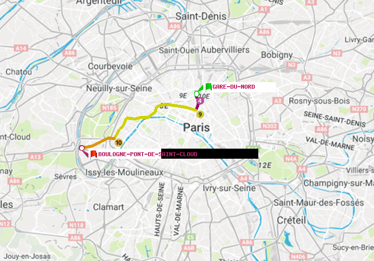 plan itinéraire ratp de Gare du Nord à Boulogne Pont de Saint-Cloud