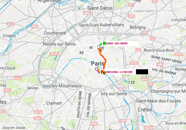 plan itinéraire ratp de Gare du Nord à Cardinal-Lemoine