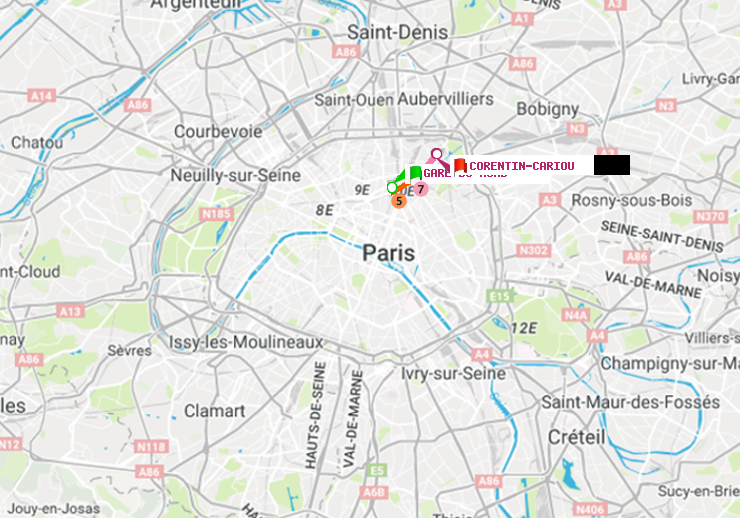 plan itinéraire ratp de Gare du Nord à Corentin-Cariou