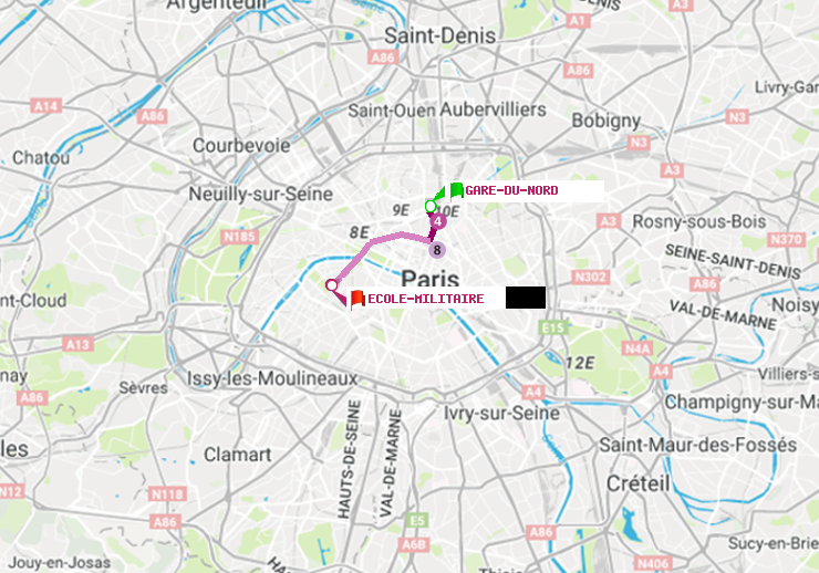 plan itinéraire ratp de Gare du Nord à Ecole Militaire