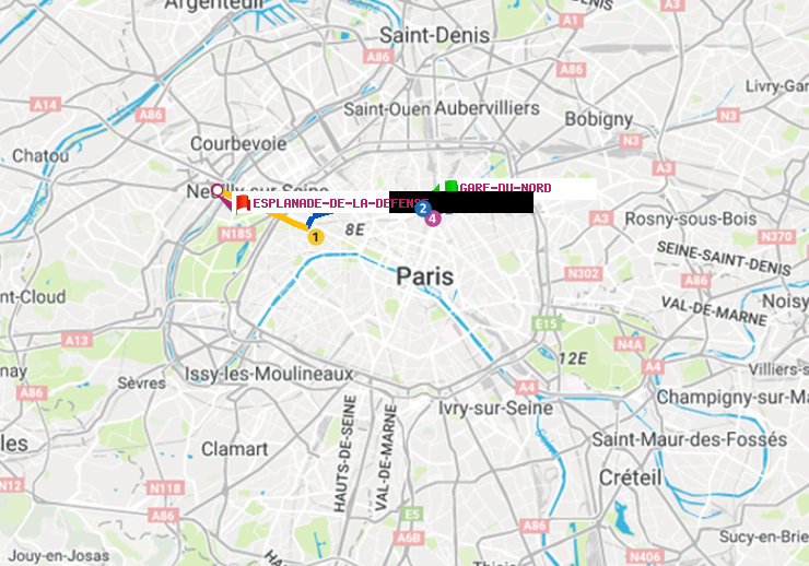 plan itinéraire ratp de Gare du Nord à Esplanade de la Défense