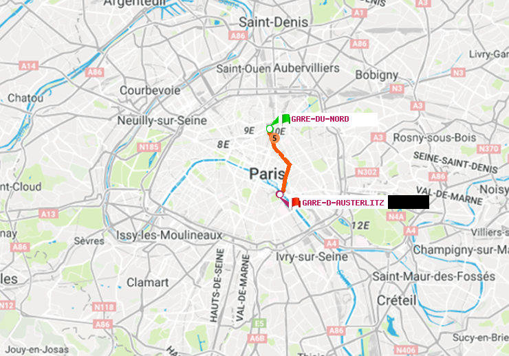 plan itinéraire ratp de Gare du Nord à Gare d