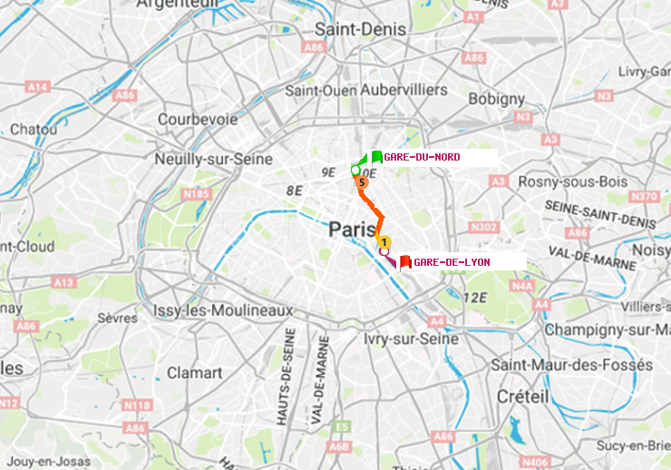plan itinéraire ratp de Gare du Nord à Gare de Lyon