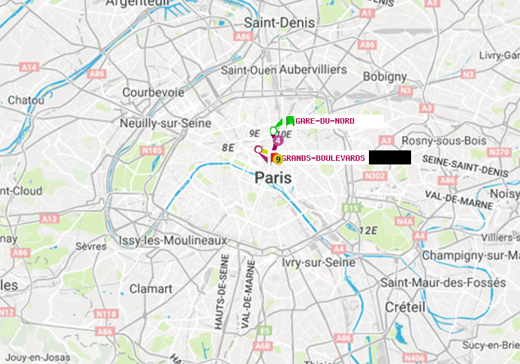 plan itinéraire ratp de Gare du Nord à Grands Boulevards