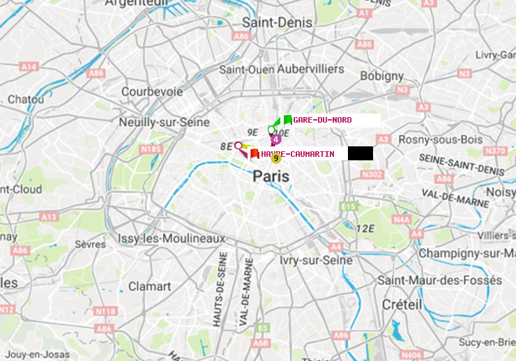 plan itinéraire ratp de Gare du Nord à Havre-Caumartin