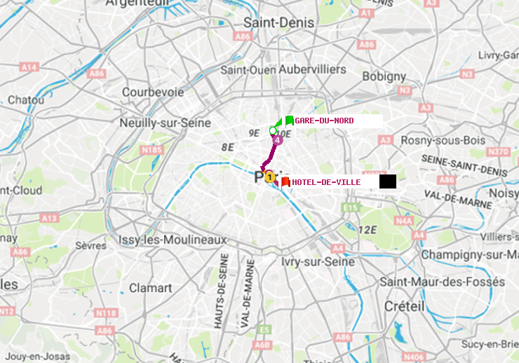 plan itinéraire ratp de Gare du Nord à Hôtel de Ville