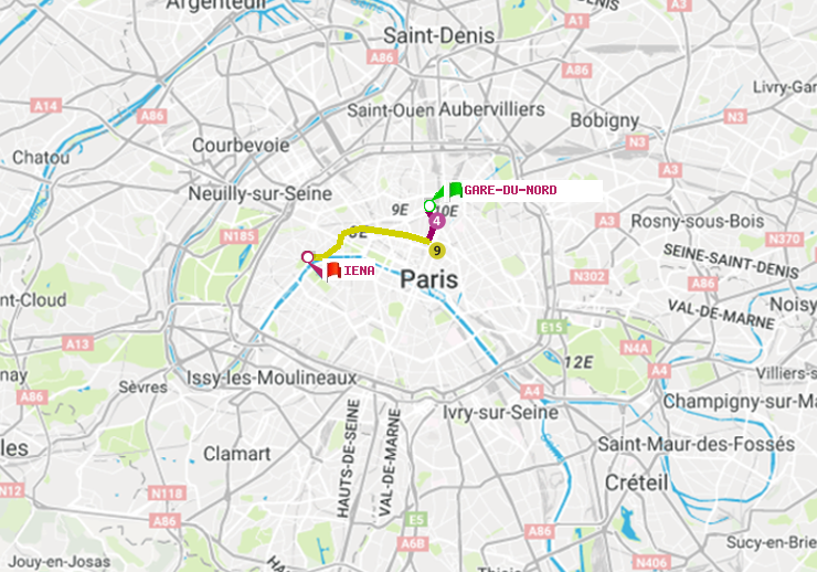 plan itinéraire ratp de Gare du Nord à Iéna