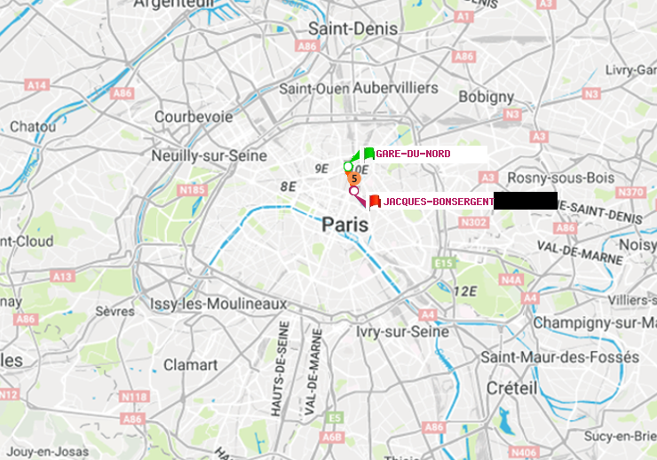 plan itinéraire ratp de Gare du Nord à Jacques-Bonsergent