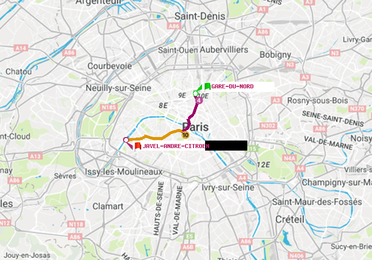 plan itinéraire ratp de Gare du Nord à Javel-André-Citroen