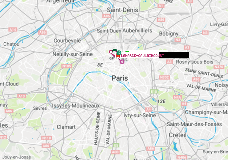 plan itinéraire ratp de Gare du Nord à Lamarck-Caulaincourt