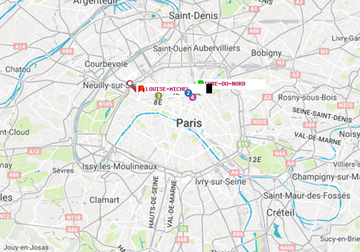 plan itinéraire ratp de Gare du Nord à Louise Michel