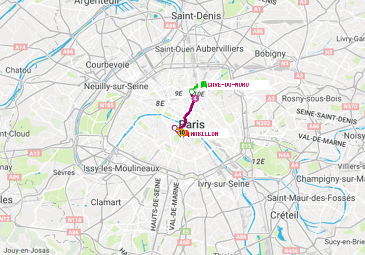 plan itinéraire ratp de Gare du Nord à Mabillon