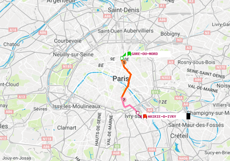 plan itinéraire ratp de Gare du Nord à Mairie d