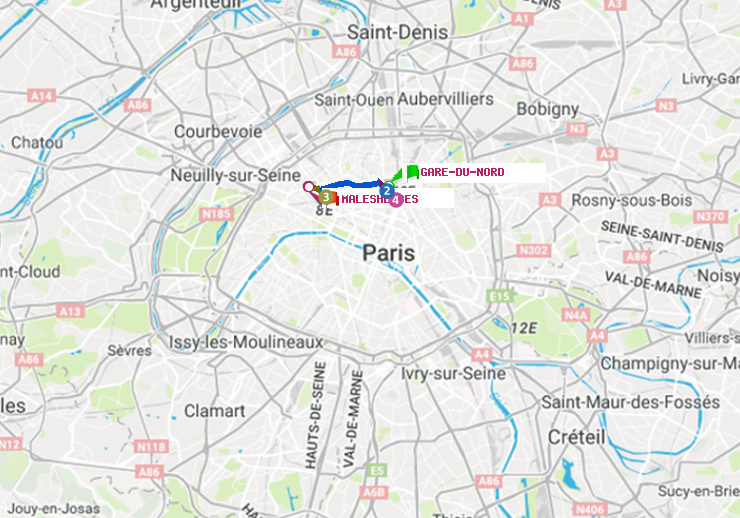 plan itinéraire ratp de Gare du Nord à Malesherbes