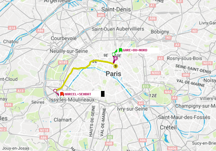 plan itinéraire ratp de Gare du Nord à Marcel Sembat