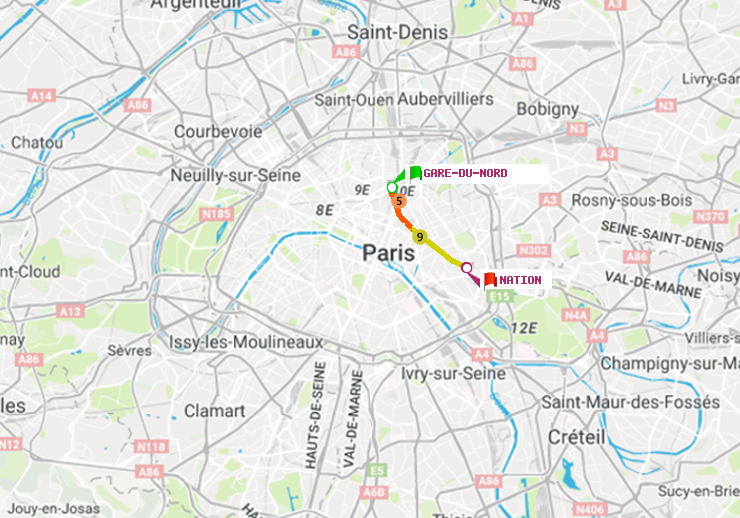 plan itinéraire ratp de Gare du Nord à Nation