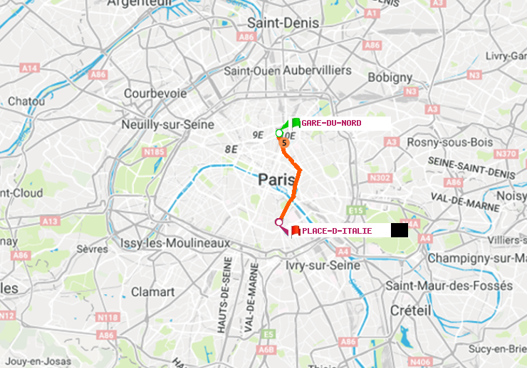 plan itinéraire ratp de Gare du Nord à Place d