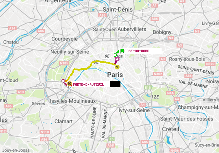 plan itinéraire ratp de Gare du Nord à Porte d
