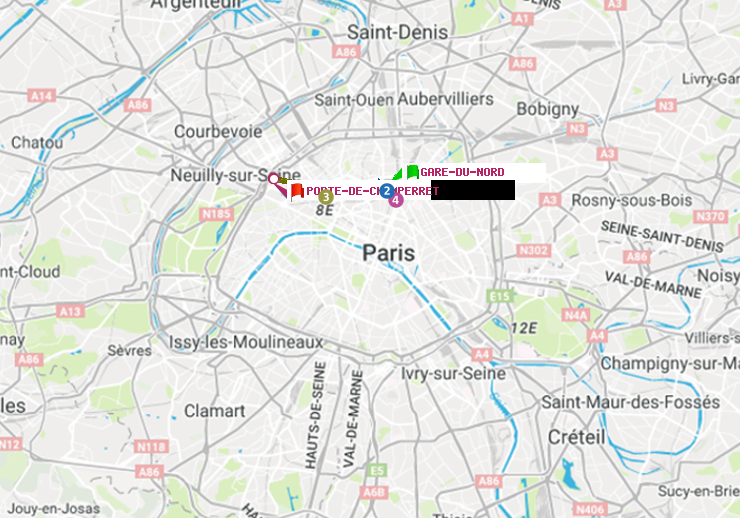 plan itinéraire ratp de Gare du Nord à Porte de Champerret