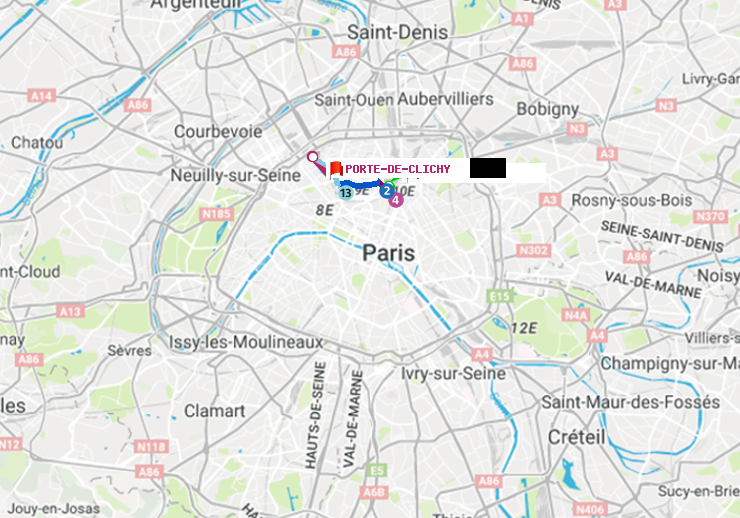 plan itinéraire ratp de Gare du Nord à Porte de Clichy