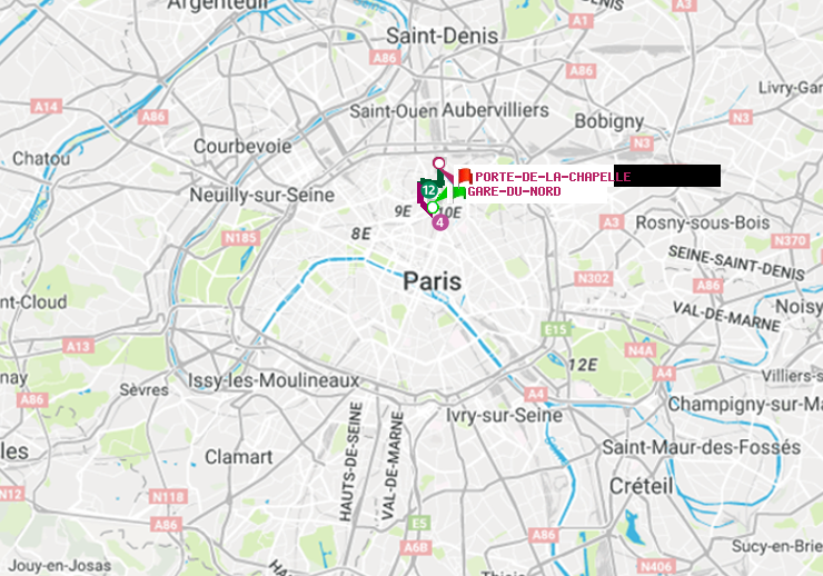 plan itinéraire ratp de Gare du Nord à Porte de la Chapelle