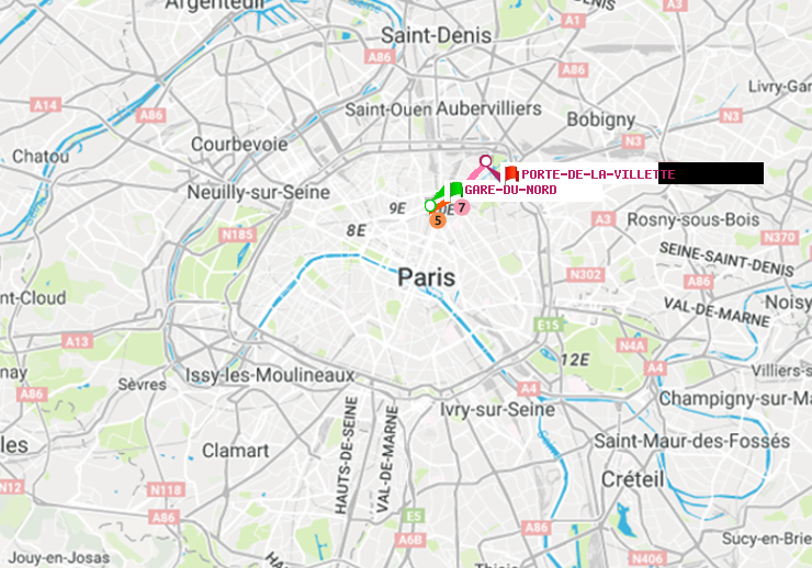 plan itinéraire ratp de Gare du Nord à Porte de la Villette