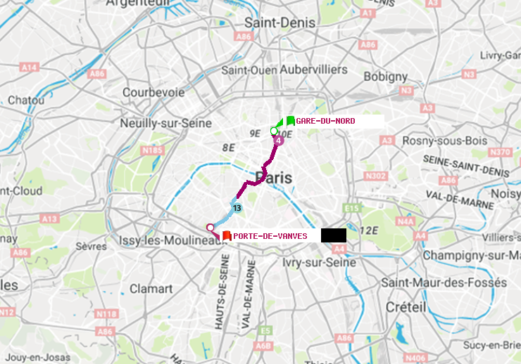 plan itinéraire ratp de Gare du Nord à Porte de Vanves
