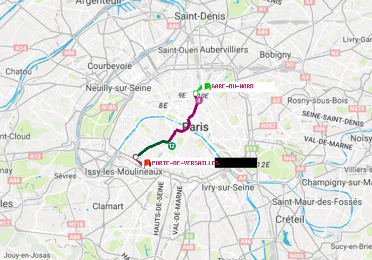 plan itinéraire ratp de Gare du Nord à Porte de Versailles